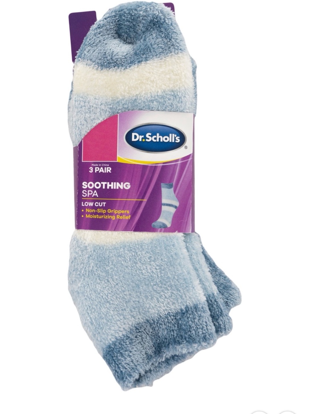 NEW 3 Pack Dr. Scholl's Women’s Soothing Spa Low Cut Socks -BLUE Vitamin E relax
